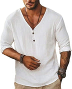 Men’s Short Sleeve V-Neck Linen Henley Shirt