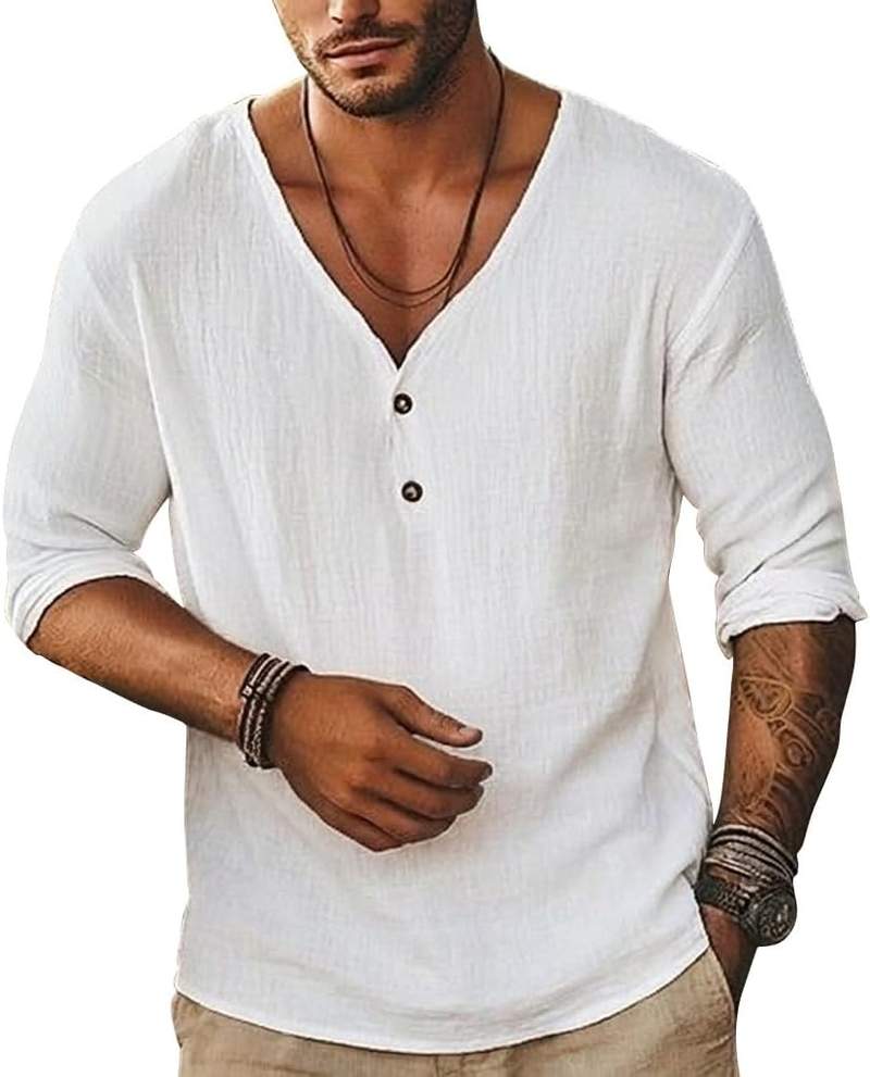 Men’s Short Sleeve V-Neck Linen Henley Shirt