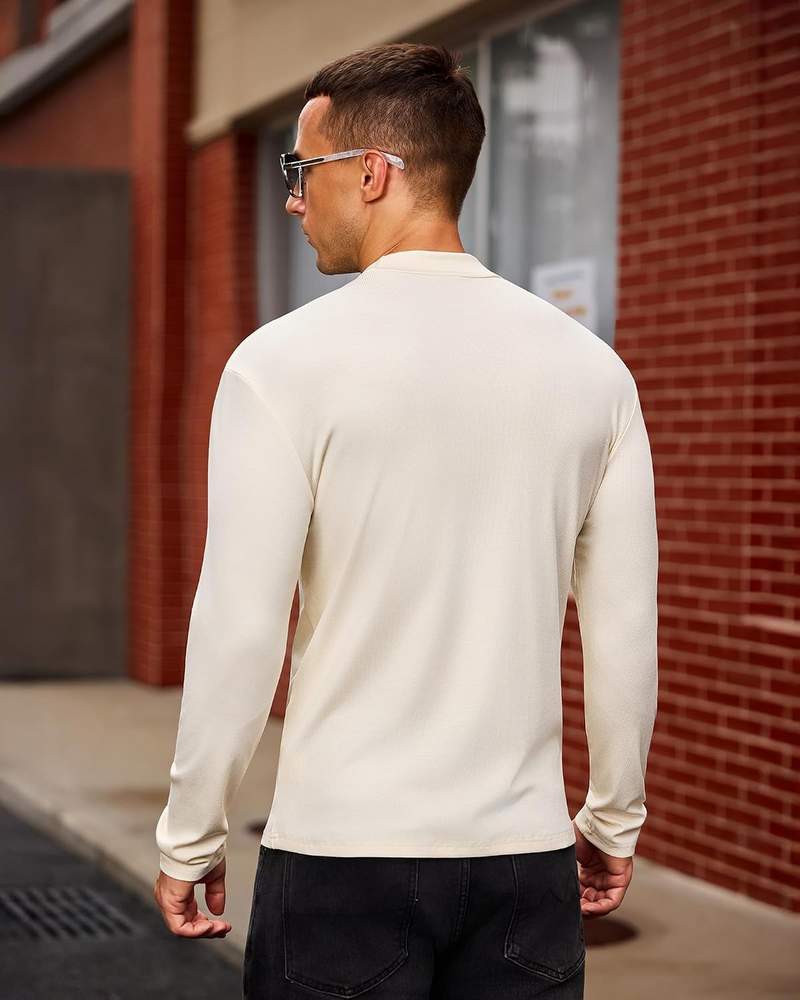Men’s Ribbed Thermal Mock Turtleneck Long Sleeve