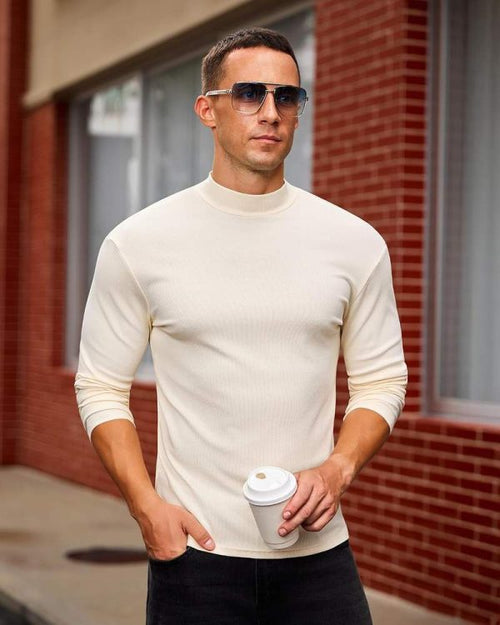 Men’s Ribbed Thermal Mock Turtleneck Long Sleeve
