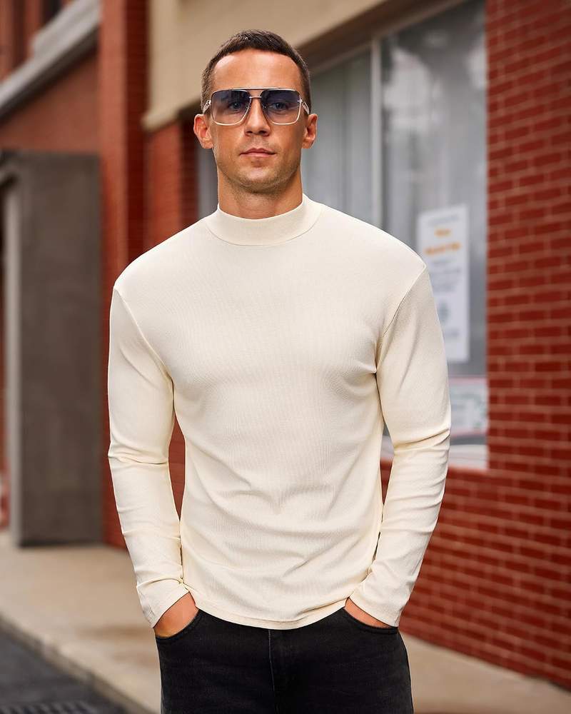 Men’s Ribbed Thermal Mock Turtleneck Long Sleeve