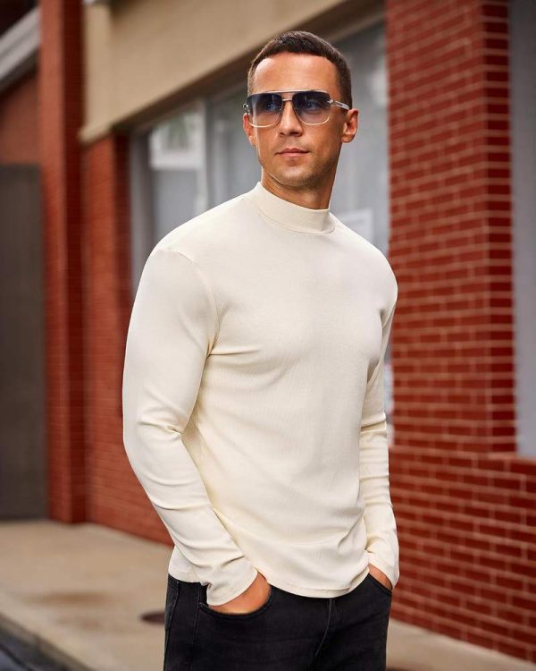 Men’s Ribbed Thermal Mock Turtleneck Long Sleeve