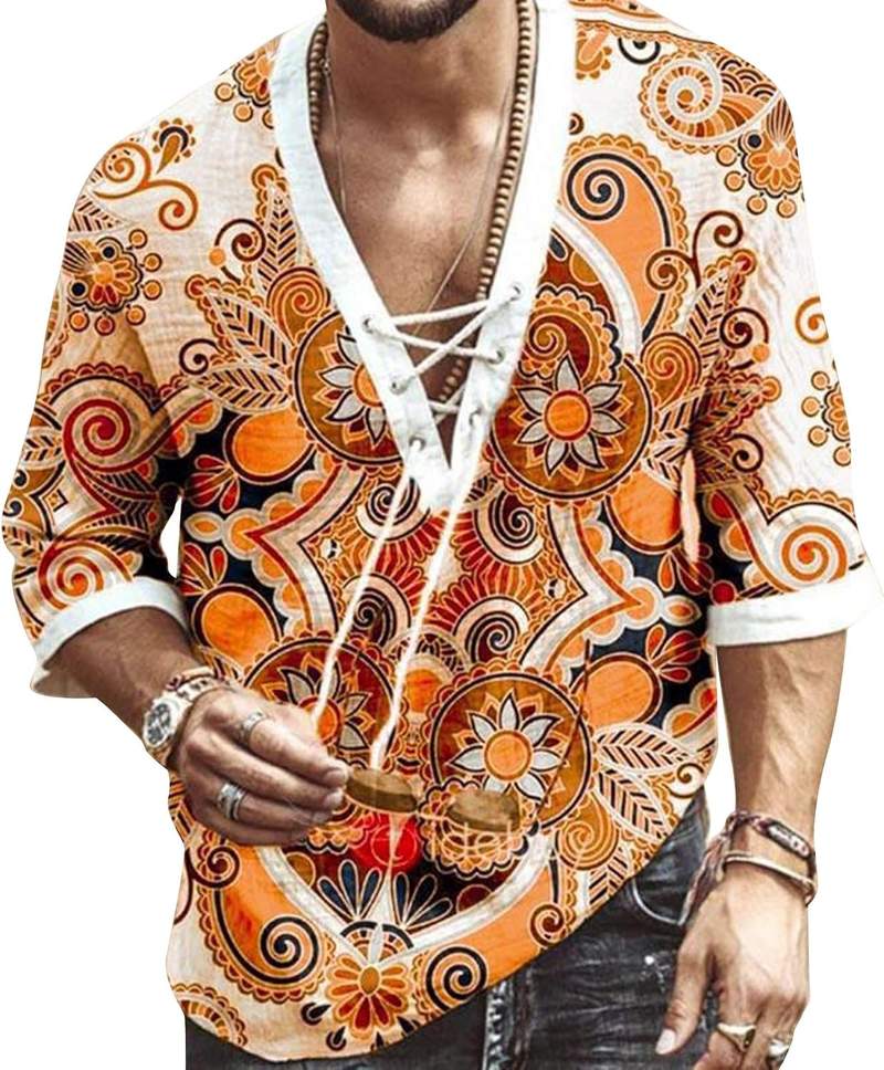 Men’s African Inspired Printed Short Sleeve V Neck